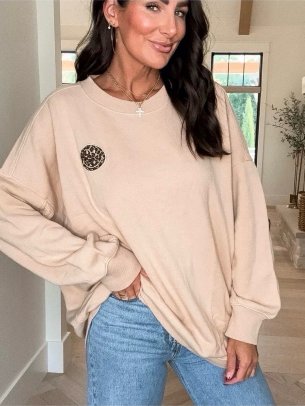 Aerie Camel Waffle Sleeve Sweatshirt XS Crewneck Pullover Cozy Casual Oversized